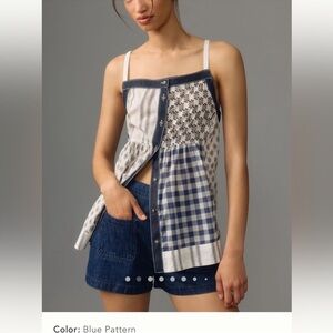 Anthropologie Pilcro Patchwork Button Front Apron Tank